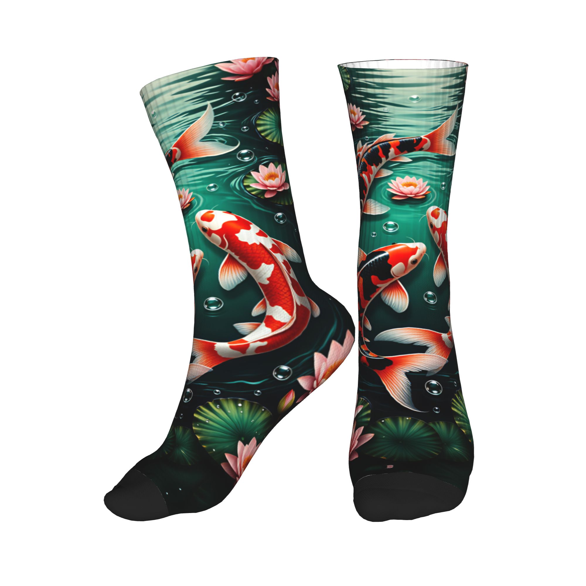 Dress Sock Men - Three Koi Lotus Dark Pond Feng
